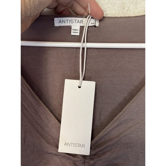 NWT Womens Baby Tee Long Sleeve Ribbed Scrunched Front Tie V-Neck Y2k 90s MEDIUM - Picture 3 of 9